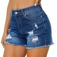 thumbnail image 5 of FUNUONY Jean Shorts Womens High Waisted Stretchy Mom Two Buttons Frayed Raw Hem Ripped Denim Shorts Distressed Shorts for Women Denim Pants Womens Jeans Spring Break Fashion Beach Vacation Clothes Su, 5 of 6