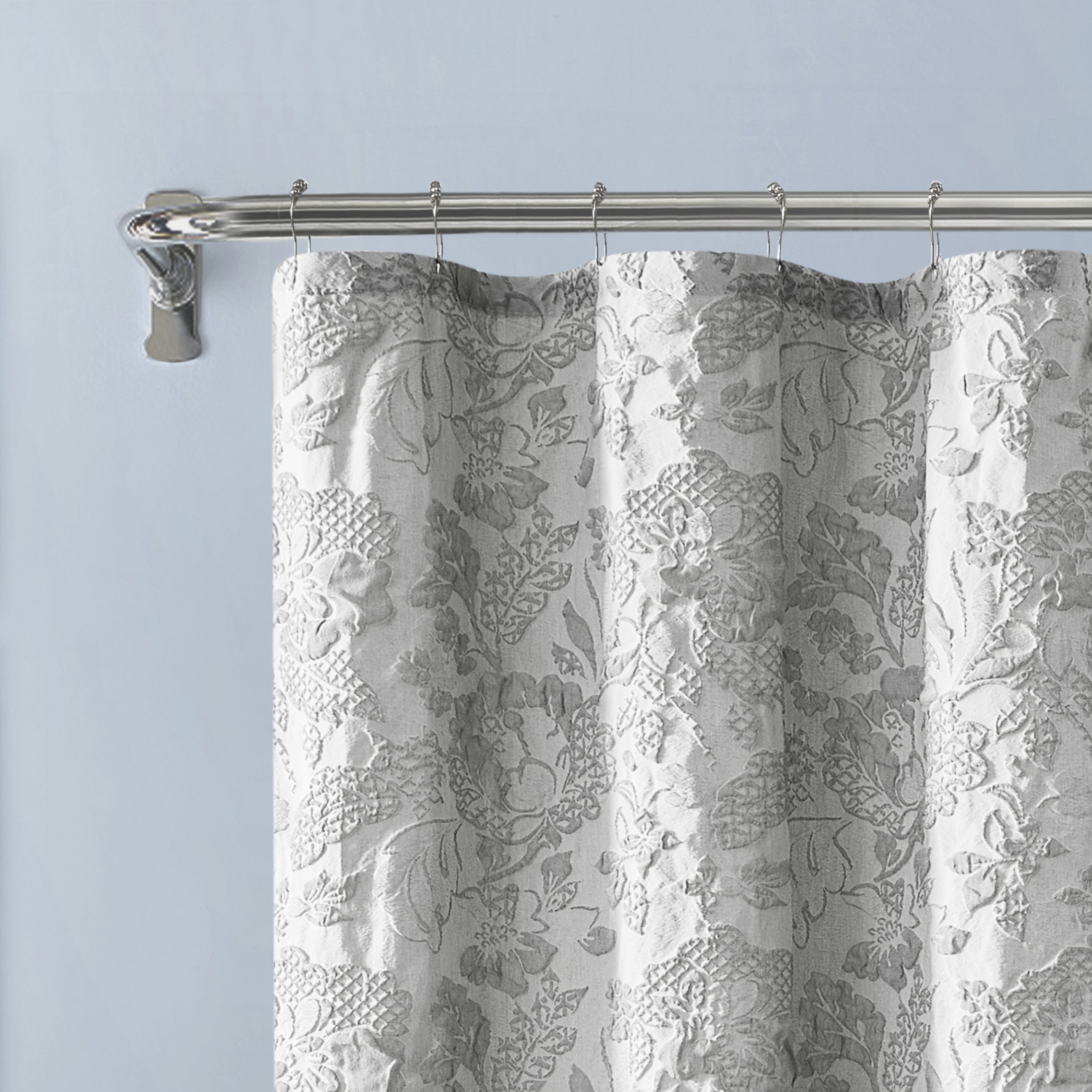 Dainty Home Anais Heavy Sculpted Floral Jacquard Shower Curtain, Textured Polyester Fabric, 72 x 72 Inches