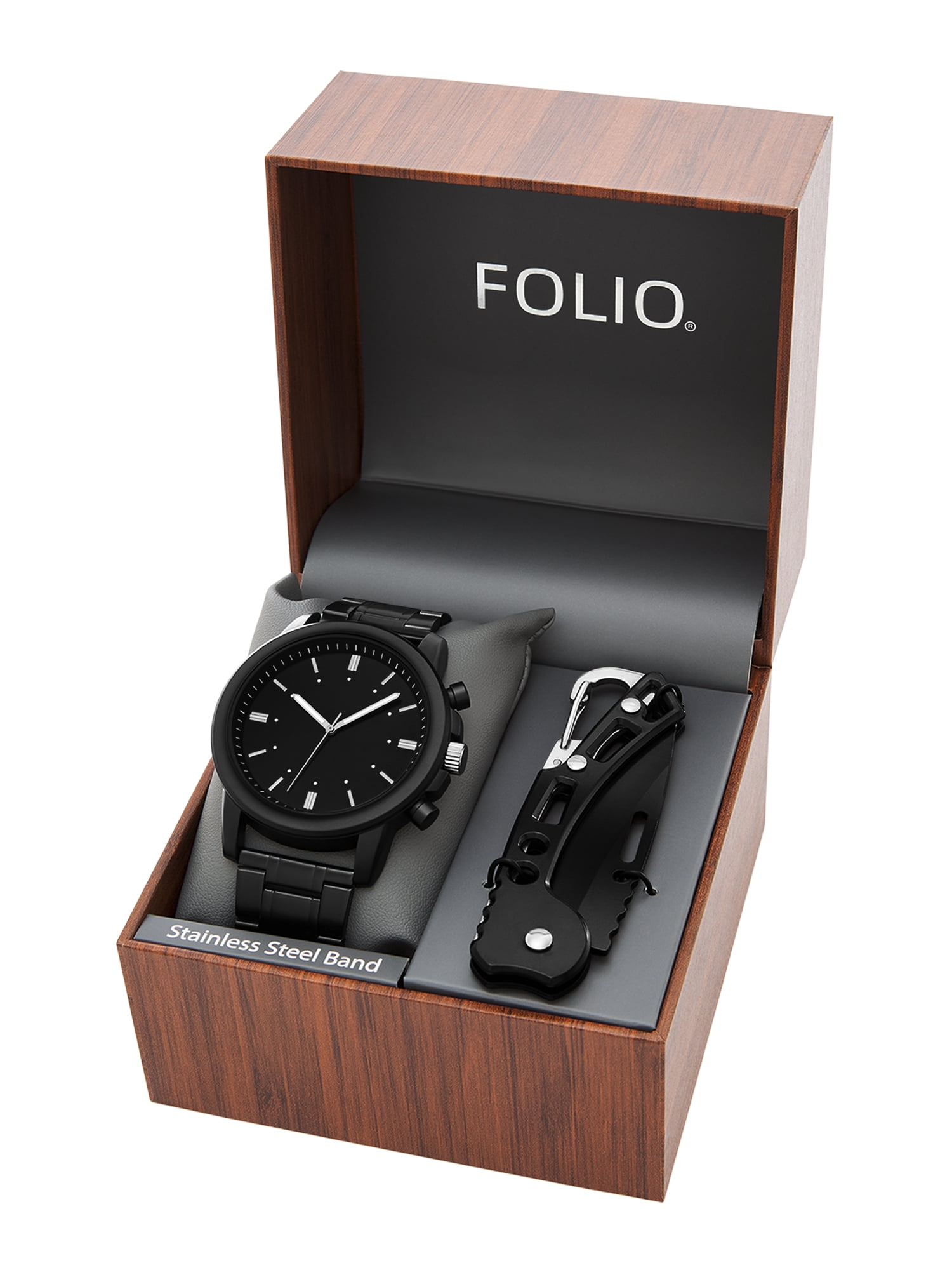 Folio Adult Men's Alloy Matte Black 48mm 2pc Wristwatch Set