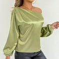 thumbnail image 6 of HongQid Women's Sexy One Off The Shoulder Tops Blouse Asymmetrical Neck Clothes Long Sleeve Shirt Dressy Going Out Tops, 6 of 8