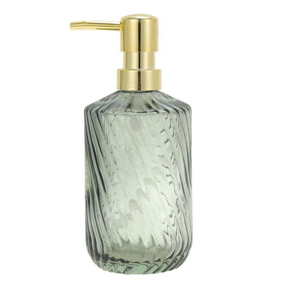 Unique Bargains 1 Pc Cylinder Twill Lines Soap Dispenser 15.22oz Cyan Gold Tone