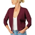 thumbnail image 5 of URBAN DAIZY Women's Classic 3/4 Sleeve Crop Bolero Cardigan Open Front Cropped Shrugs Knit Sweater A09_620 Burgundy 1XL, 5 of 7