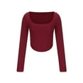 thumbnail image 6 of XFLWAM Women's Sexy Square Neck Rib Knitted Sweater Shirt Solid Color Basic Stitch Long Sleeve Skinny T Shirts Blouses Pullover Tops Red M, 6 of 9