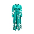thumbnail image 4 of Vynhevius Womens Floral Print Dress Long Sleeve V Neck High Waist Flowy Maxi, 4 of 5
