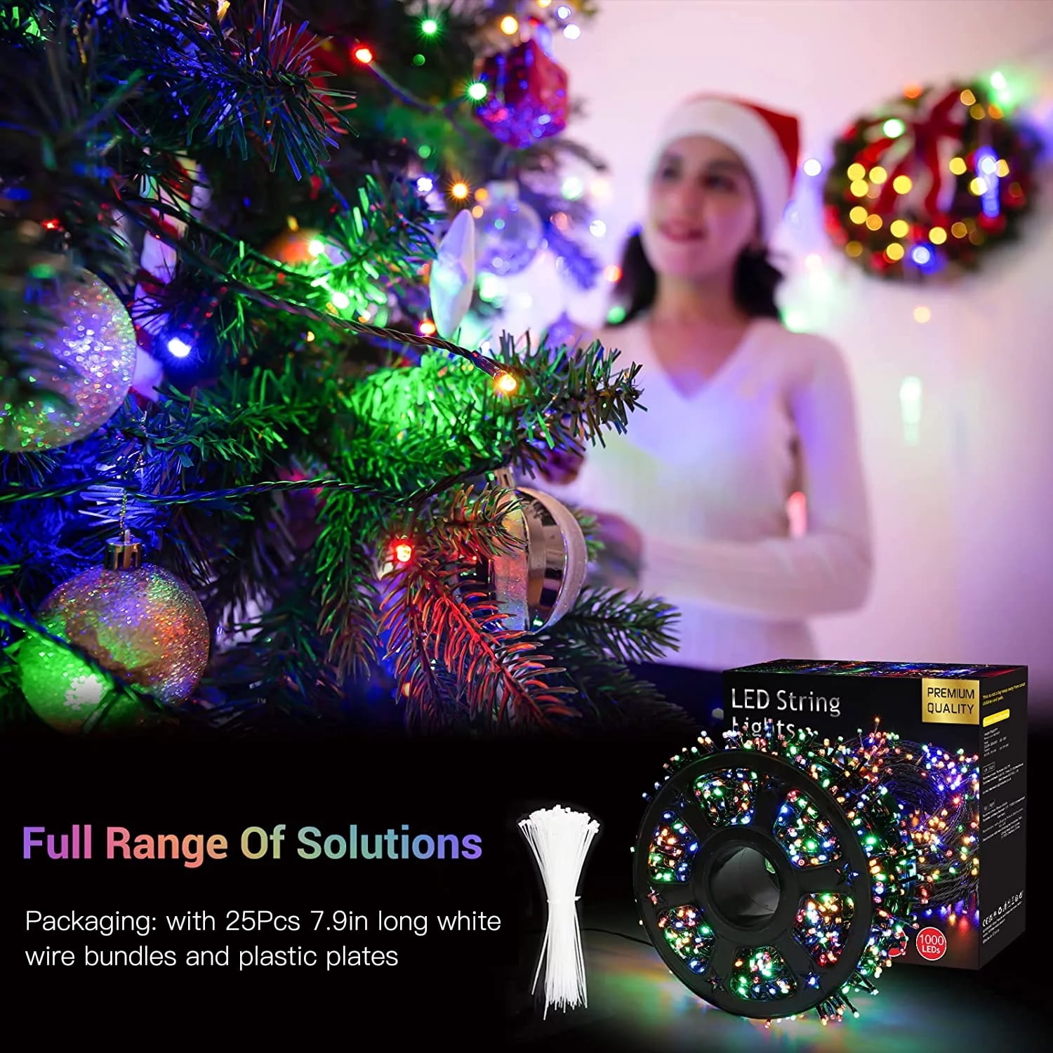 Quntis 82ft 1000 LEDs Christmas String Lights, Multicolor Outdoor Waterproof Christmas Tree Lights with 8 Modes, Plug in Holiday Twinkle Fairy String Lights for Garden Tree Party Decoration