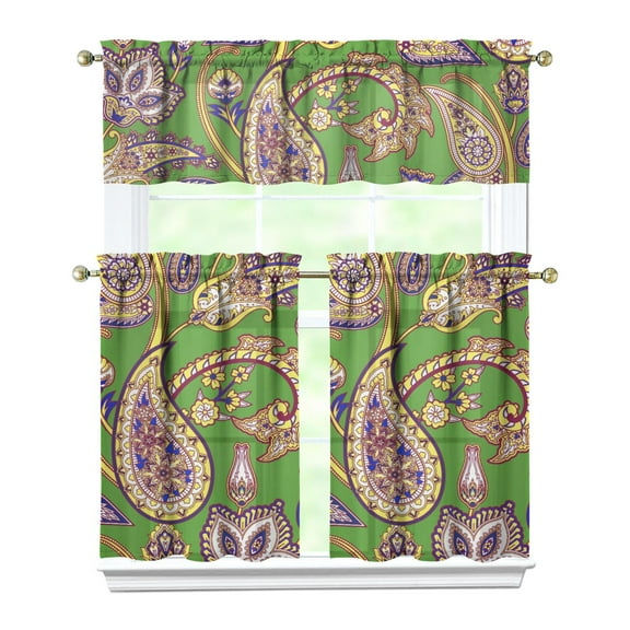 Retro Floral Kitchen Curtains 3-Piece Set - Classic Vintage Paisley Design, Short Rod Pocket Window Panels (54x18   27.5x36x2), Boho Chic Farmhouse Decor