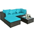 thumbnail image 1 of Patiojoy 4-Piece Outdoor Rattan Sectional Loveseat Couch Conversation Sofa Set with Storage Box &Coffee Table Turquoise, 1 of 7