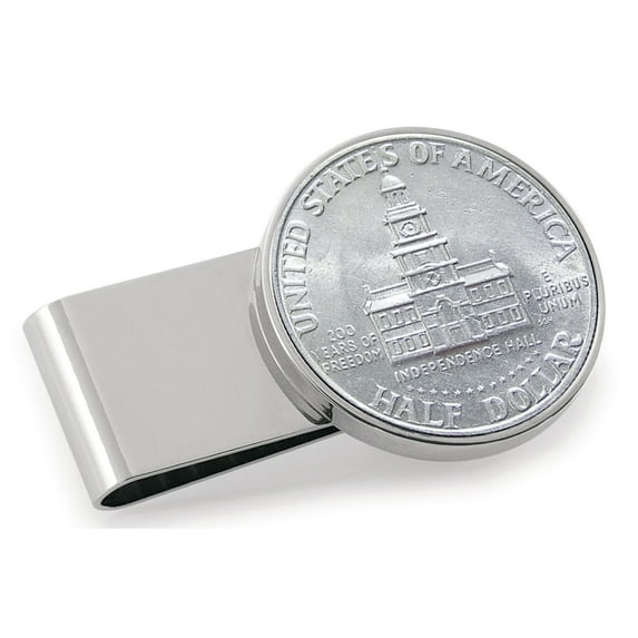 Smithsonian Institution JFK Bicentennial Half Dollar Stainless Steel Silvertone Coin Money Clip