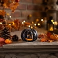 thumbnail image 4 of Fall Home Decor Indoor, Spooky Halloween Decorations, Small Pumpkin Decor, Pumpkin Decorations for Home, Light Up Halloween Decorations, Smiling Vintage Black Ceramic Pumpkin Tea, 4 of 6