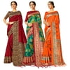 Pack of Three Sarees for Women Mysore Art Silk Printed Indian Wedding Saree | Diwali Gift Sari Combo