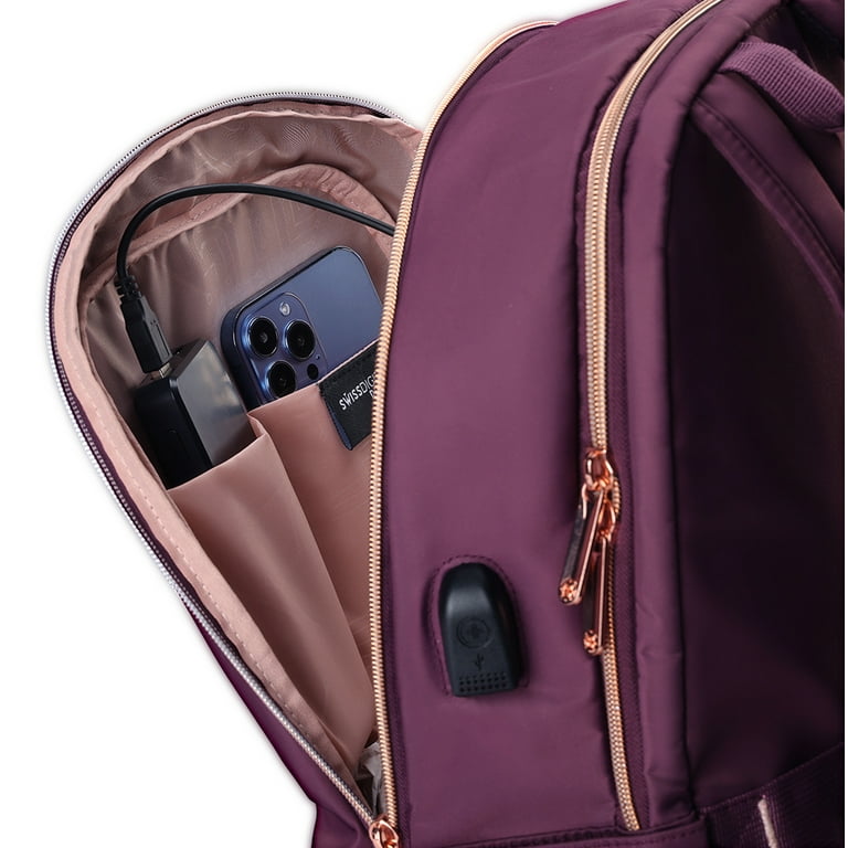 Swissdigital Remi Laptop Backpack w/ Smart USB Charge Port, Padded Laptop  Pocket - Purple
