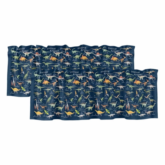 2 Pack Valances for Window, Blue Dinosaur Short Curtains for Kitchen Bedroom Living Room, Vintage Letters Farm Animals Rod Pocket Small Window Treatment Valance Drapes 42 x 18 Inch