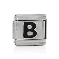Italian Charm Bracelet Link Square Silver Tone Alphabet Letter (B)