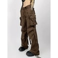 thumbnail image 3 of Arvbitana Women's Loose Cargo Pants Solid Color Low Waist Zipper Ruched Parachute Pants Wide Leg Long Trousers with Pockets Streetwear, 3 of 6
