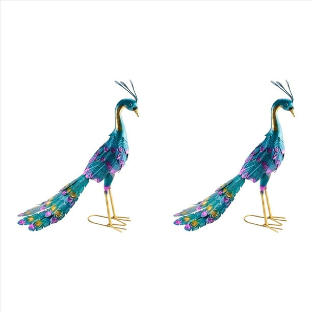 2X Estatua de Pavo Real Metálico Multicolor Estatua de Pavo Real Metálico Jardín Al Aire Libre, Patio, Terraza, Decoración de Arte en El Porche