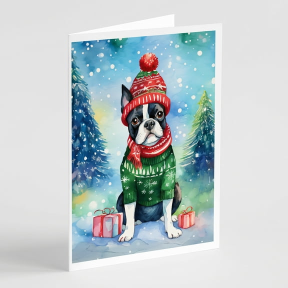 Boston Terrier Christmas Greeting Cards Pack of 8 7 in x 5 in