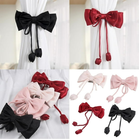 Yhmxh Bow Curtain Tiebacks Clip Elegant Rose Bowknot Curtain Holdbacks Clips Window Drapery Tiebacks Buckles Wedding Accessories Decoration Curtain Organizers