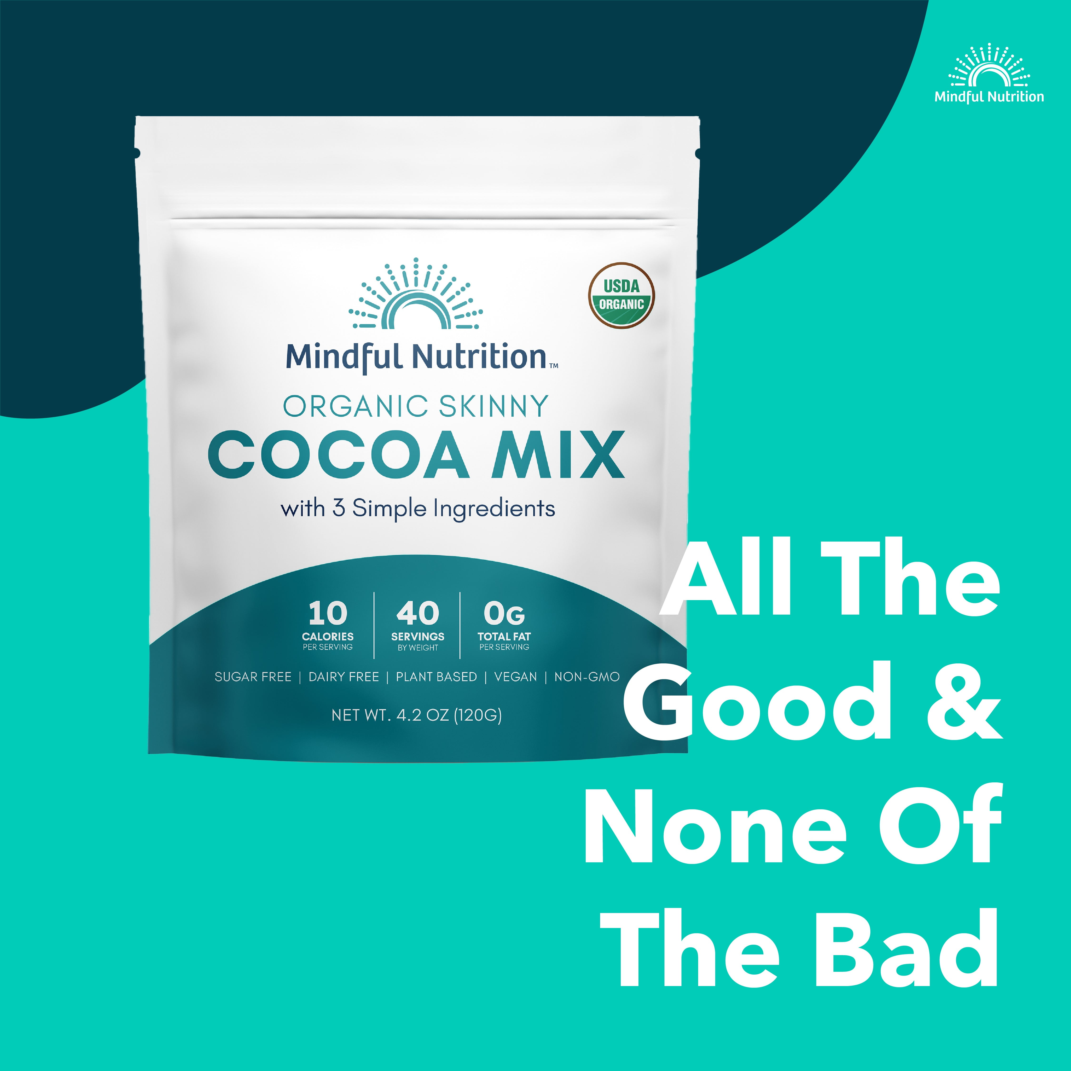 Mindful Nutrition Organic Skinny Hot Cocoa Mix | 40 Serving Size 3g | Sugar  Free Hot Chocolate 4.2oz