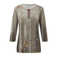 thumbnail image 4 of HKEJIAOI Chemises à Manches 3/4 pour Femmes Col Rond Imprimé Floral Tops d'Été, 4 of 5