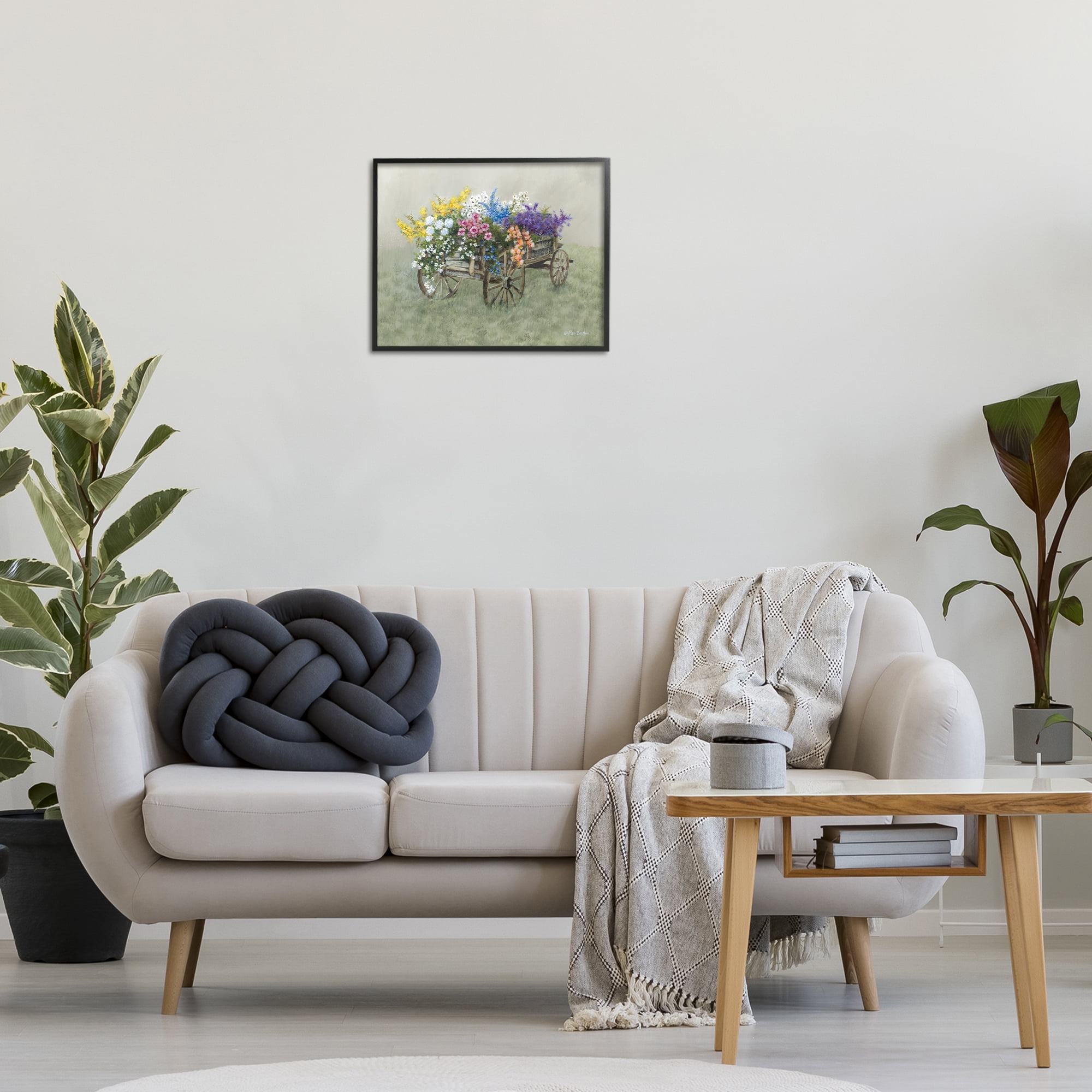 Stupell Industries Floral Filled Wagon Botanical & Floral Painting Black Framed Art Print Wall Art, 20 x 16