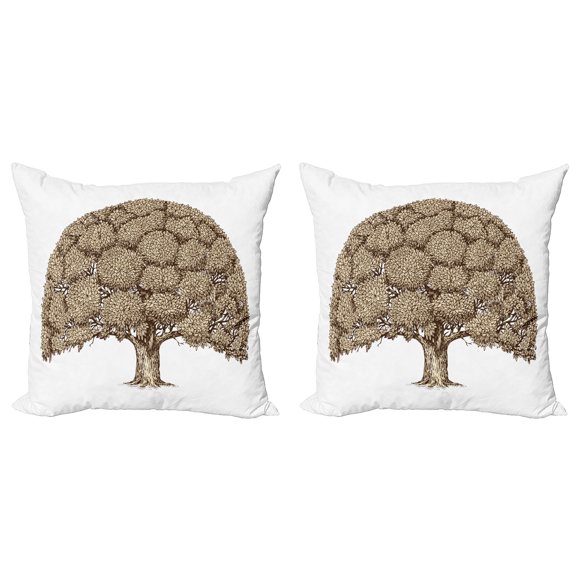 Ambesonne Tree Throw Pillow Cover 2 Pack, Old Oak Foliage Leaves, 16", Brown and Pale Brown