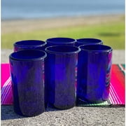 Hand Blown Mexican Drinking Glasses – Set of 6 Cobalt Water Glasses 14 oz