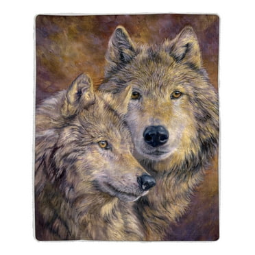 Sherpa Fleece Throw Blanket - Wolf Print Pattern