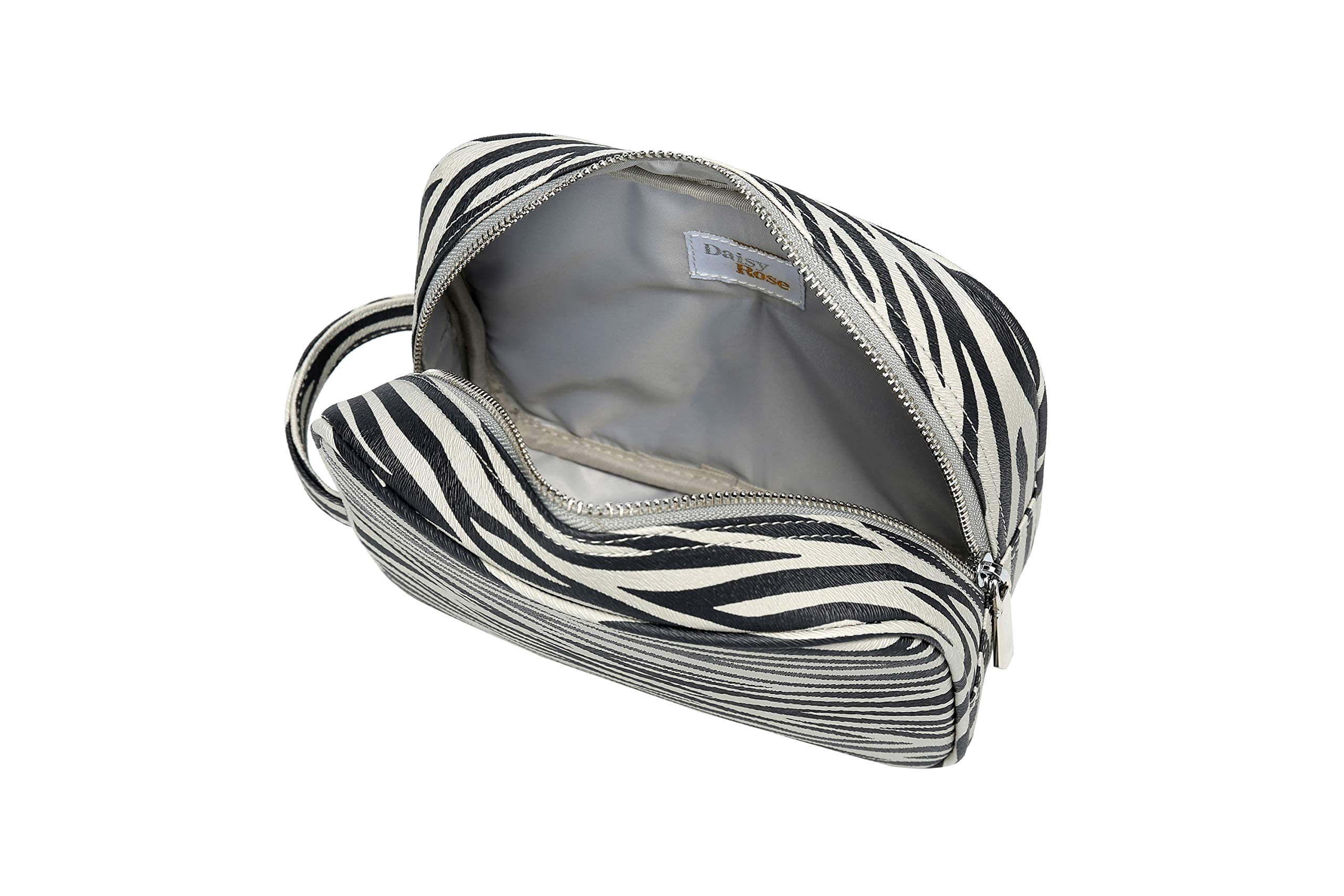 Daisy Rose Cosmetic Toiletry Bag PU Vegan Leather Travel Bag for Women - Grey Zebra