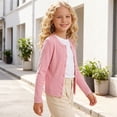 thumbnail image 6 of WAVSUF Girls Sweater Jacket Lightweight Long Sleeve Crew Neck Comfort Soft Fall Thin Style Cardigan Pink 3, 6 of 8