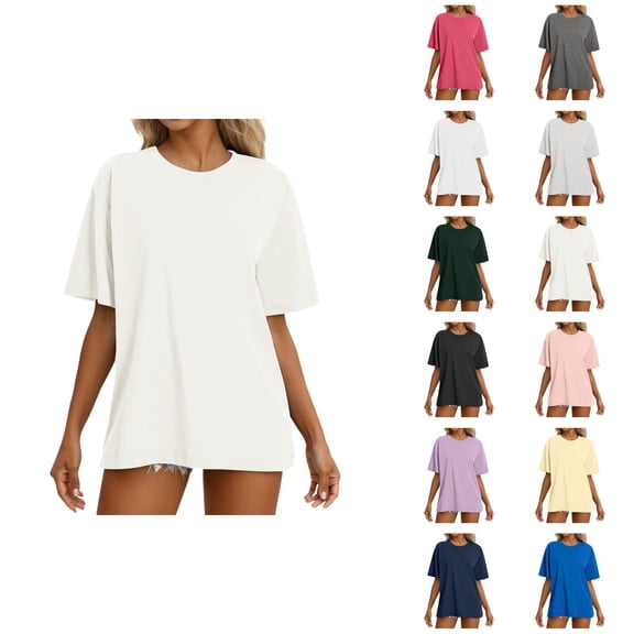 Oversized T Shirts for Women Summer Casual Soft Lightweight Short Sleeve Crewneck Basic Plain Tshirts Womens Tees