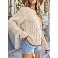 thumbnail image 5 of Eytino Crewneck Sweaters for Women Fall Long Sleeve Color Block Sweater Casual Loose Cable Knit Chunky Pullover Sweater Tops Beige Size 2XL, 5 of 10