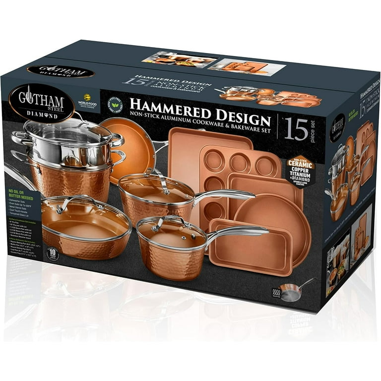 Gotham Steel Hammered 15-Piece Ceramic Nonstick Cookware Set photo 7