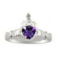 thumbnail image 5 of RYLOS Matching Jewelry Sterling Silver Claddagh Ring & Cross Necklace. Heart Gemstone & Diamonds, 6MM Amethyst February Birthstone; Size 10, 5 of 9