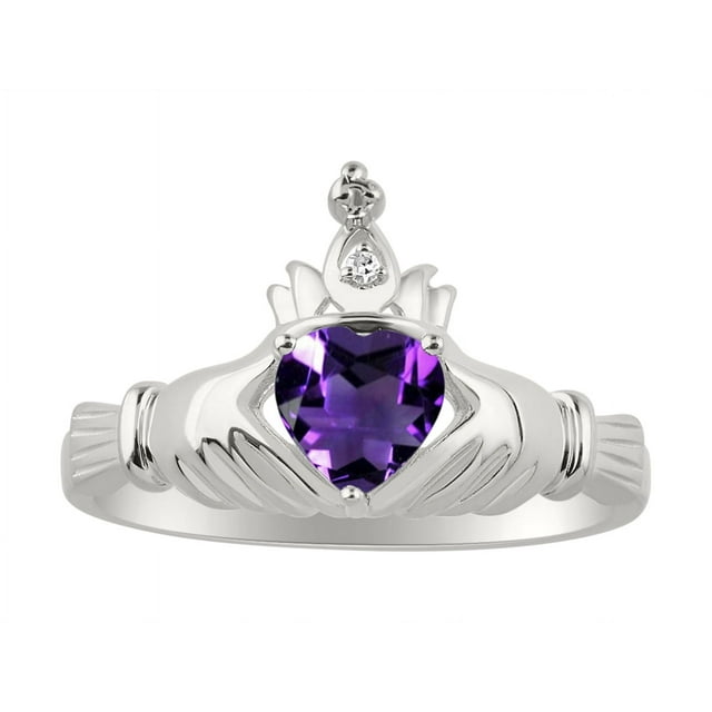 RYLOS Rings Sterling Silver Claddah Love, Loyalty & Friendship Ring Heart 6MM Gemstone & Diamond Claddagh Rings February Amethyst Jewelry Size 12