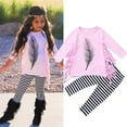 thumbnail image 2 of Douhoow 2-7Y Little Girl Feather Tassel Pink Top Striped Pants 2Pcs Clothes Set, 2 of 8