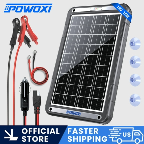 POWOXI Upgraded MPPT 15W Solar Battery Trickle Charger&Maintainer 12V Solar Panel Car Battery Trickle Charger Kit Portable Waterproof Built-in MPPT Charging Controller for 12 Volt Car RV Trailer Boat