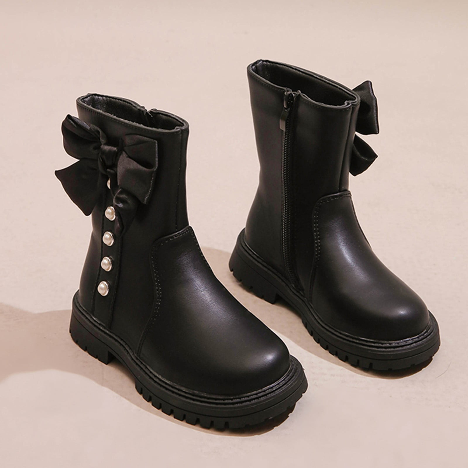 nsendm Girls Shoes Big Kid Female Girl Shoes Size 8 Children Comfortable Thick Soled Mid Length Boots Bow Fashion Girls Boots Little Girls Fall Boots
