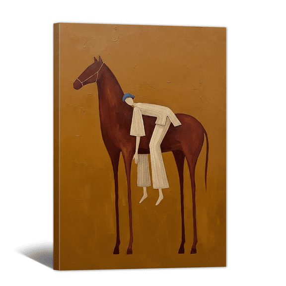 Vintage Americana Art Canvas Prints Riders Relying on Horse Painting Retro Oil Painting Artwork for Living Room Bedroom Cottage Home Wall Decor