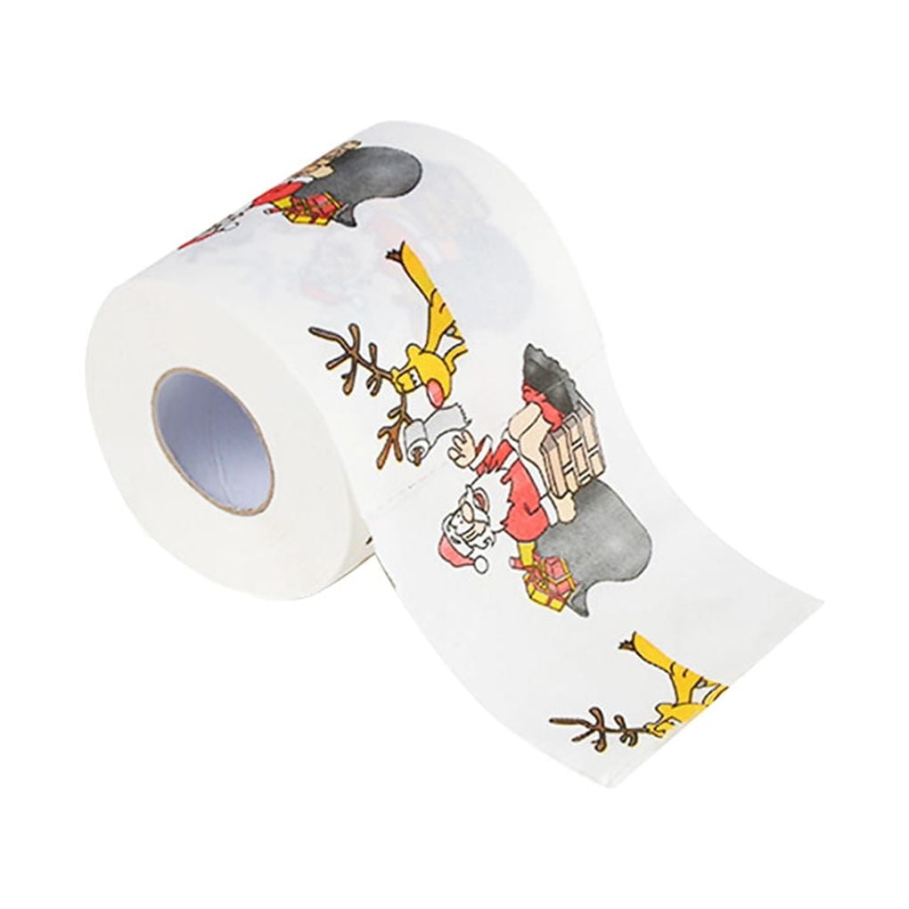 Maoww Christmas Theme Printed Toilet Paper Home Hotel Bathroom Roll Paper Tissue Holiday Decor, Santa, 10x10cm