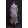 thumbnail image 3 of Bimba Robe Droite Asymétrique pour Femmes en Coton à Imprimé Floral Oeillet Violet et Marguerite avec Poche, Manches Courtes, Col en V, Mi-Longue - XX-Grand, 3 of 4