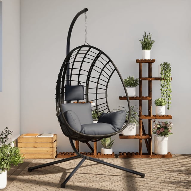 vidaXL Chaise Suspendue en Forme d'Œuf avec Support en Rotin Anthracite et Acier