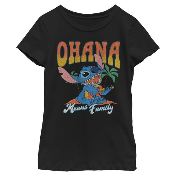Girls Lilo & Stitch Ohana Guitar T Shirt