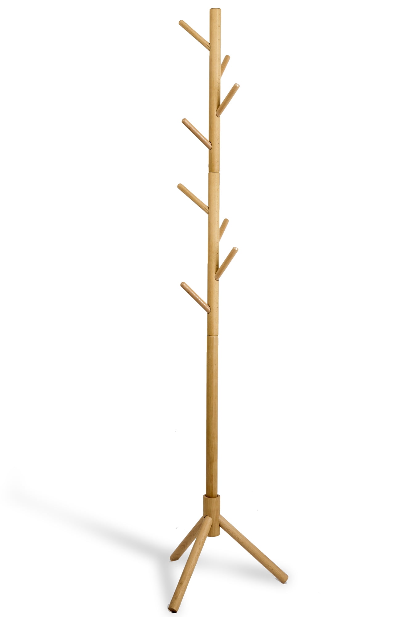 LENDRA Deluxe Wooden Coat Rack Tree – 8 Hook Adjustable Height Hat 