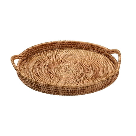 

With Handles Food Rattan Serving Tray For Kitchen Basket Handmade Outdoor Picnic