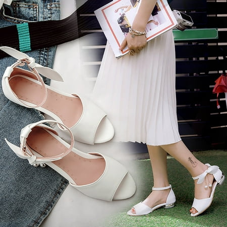 

RUICUW Big Kids Girl Roman Buckle Fish Mouth Open Toe Children s Shoes Party Wedding Prom Princess Shoes 10.5-11 Years
