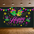 thumbnail image 7 of Colorful Mardi Gras Themed Happy Birthday Banner with Mask Feather and Star Elements Party Backdrop Decoration for Birthday Parties Photography Props and Home Decorations, 7 of 7