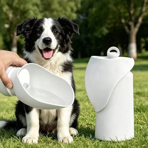Portable Dog Water Bottle – Leakproof Collapsible Travel Bowl for Dogs, Lightweight Food-Grade Silicone Pet Bottle, Easy-to-Carry Outdoor Water Dispenser for Hiking & Camping (Grey, 18.6 oz)