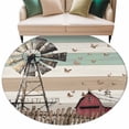 thumbnail image 2 of Windmill Farmhouse Round Rugs 8ft, Vintage Teal Brown Wooden Butterfly Non Slip Washable Rug Runner, Low Pile Indoor Floor Carpet Mat Bathroom Rugs for Living Room, Bedroom, Kids Room, 2 of 9