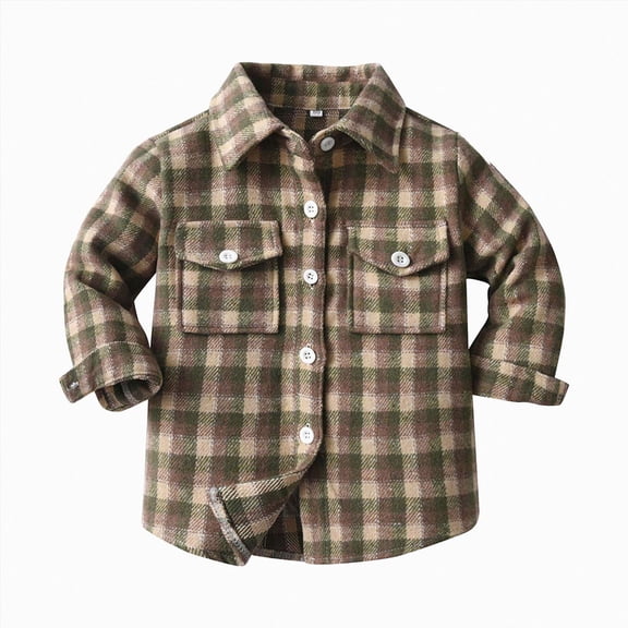 YIWULA Toddler Boy Girl Fall Flannel Shirt Kid Baby Long Sleeve Button Down Plaid Shirts(10-11 Years,Khaki)