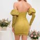 thumbnail image 3 of Gibobby Vestido de noche mujer Los pantalones cortos más sexys para mujer con encaje metálico, con hombros descubiertos para vestidos casuales de moda(Dolado,M), 3 of 4